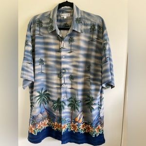 Pierre Cardin Hawaiian Shirt Palm Tree Short Sleeve 100% Rayon Mens Size L